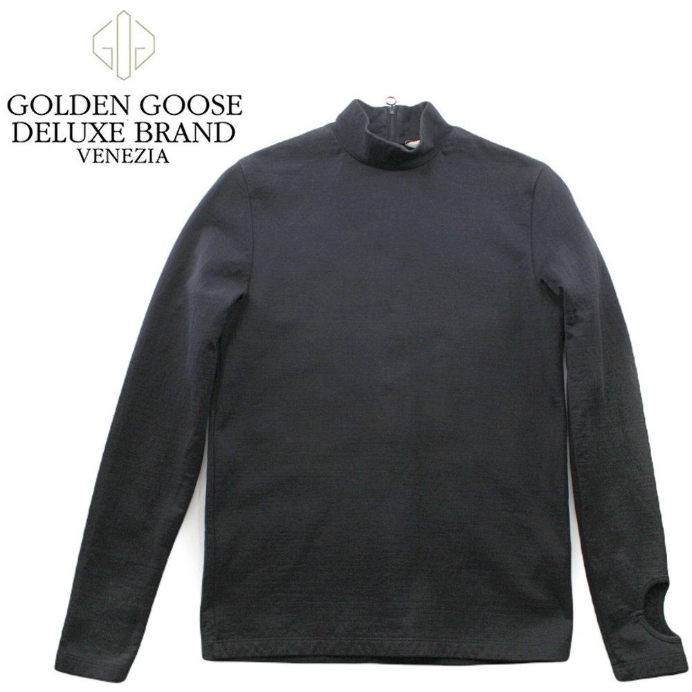 GOLDEN GOOSE Black Mock Neck Sweatshirt Back Zip Watch Cutout Top SZ XS Italy